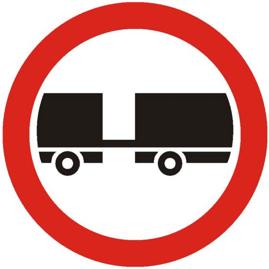 Indicator de interzicere sau restrictie C8 accesul interzis autovehiculelor cu remorca cu exceptia celor cu semiremorca sau cu remorca cu o osie 600 mm folie reflectorizanta clasa 1 otel vopsit