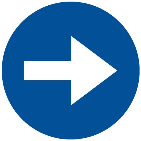 Indicator de obligare D2 la dreapta 600 mm folie reflectorizanta clasa 1 otel vopsit