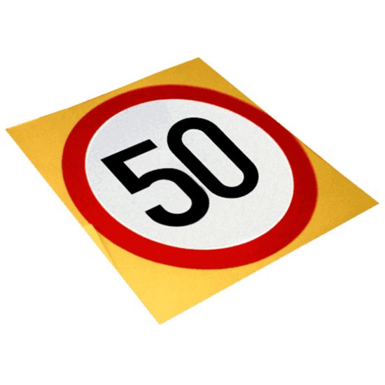 Autocolant reflectorizant cu limitare de viteza 50 km/h, diametru 130 mm