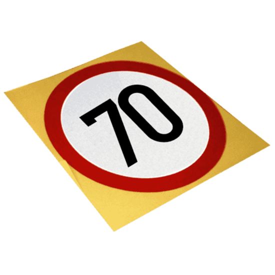 Autocolant reflectorizant cu limitare de viteza 70 km/h, diametru 130 mm
