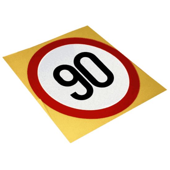 Autocolant reflectorizant cu limitare de viteza 90 km/h, diametru 130 mm
