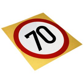 Autocolant reflectorizant cu limitare de viteza 70 km/h, diametru 130 mm